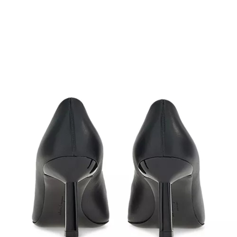 Salvatore Ferragamo Black Stiletto Heels with Metallic Accent, Beautiful & Comfy